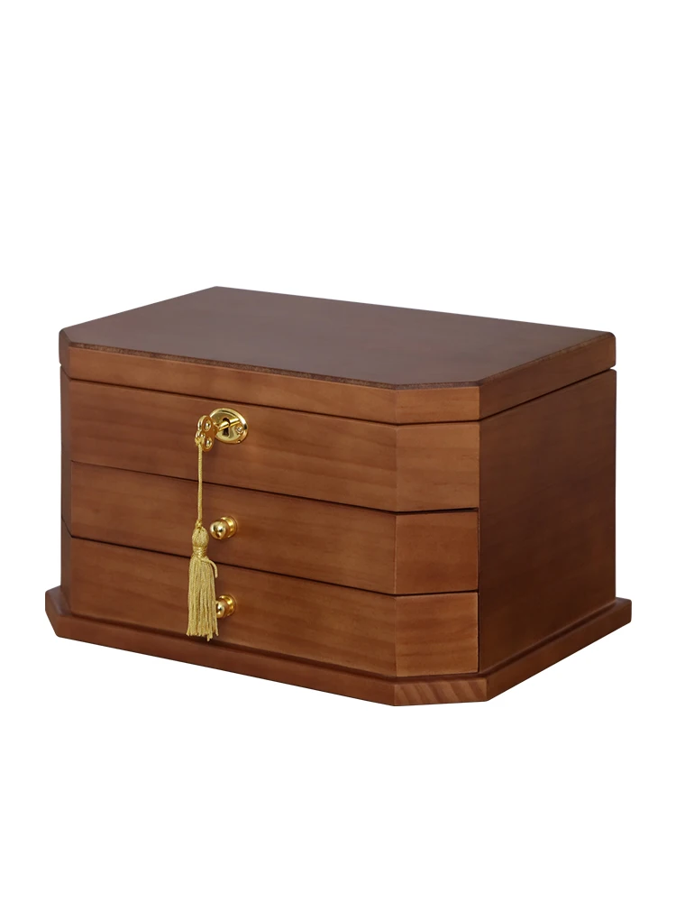 Solid Wood Jewelry Box Storage European-style High-end Luxury Chinese Style Small Exquisite Household Earrings Ring