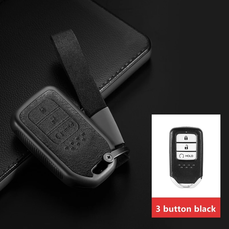 Автомобильный Футляр для ключей из натуральной кожи для Honda CRV HRV Accord Civic Odyssey Inspire JADE Pilot Smart Key аксессуары - Название цвета: 3 button black