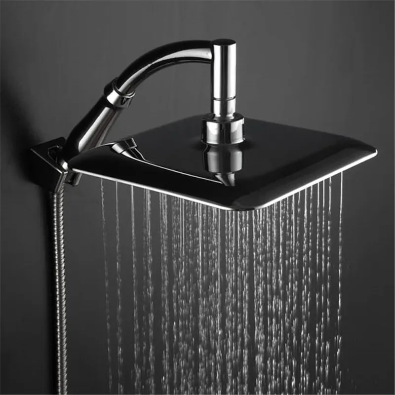 

Shower Head ABS Chrome 9 Inch Square Thin Rotatable Top Rain Wall Mounted Extension Arm Water Saving Pressurized Shower for Bath