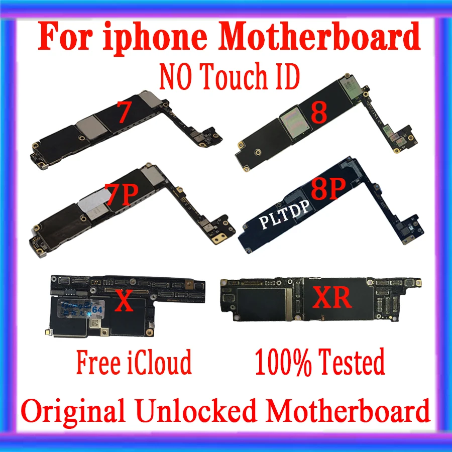 Original unlock For iphone 7 Plus 8 Plus 7P 8P X XR XS Max Motherboard Free icloud No Touch ID&No Face ID Logic Board 100% Test