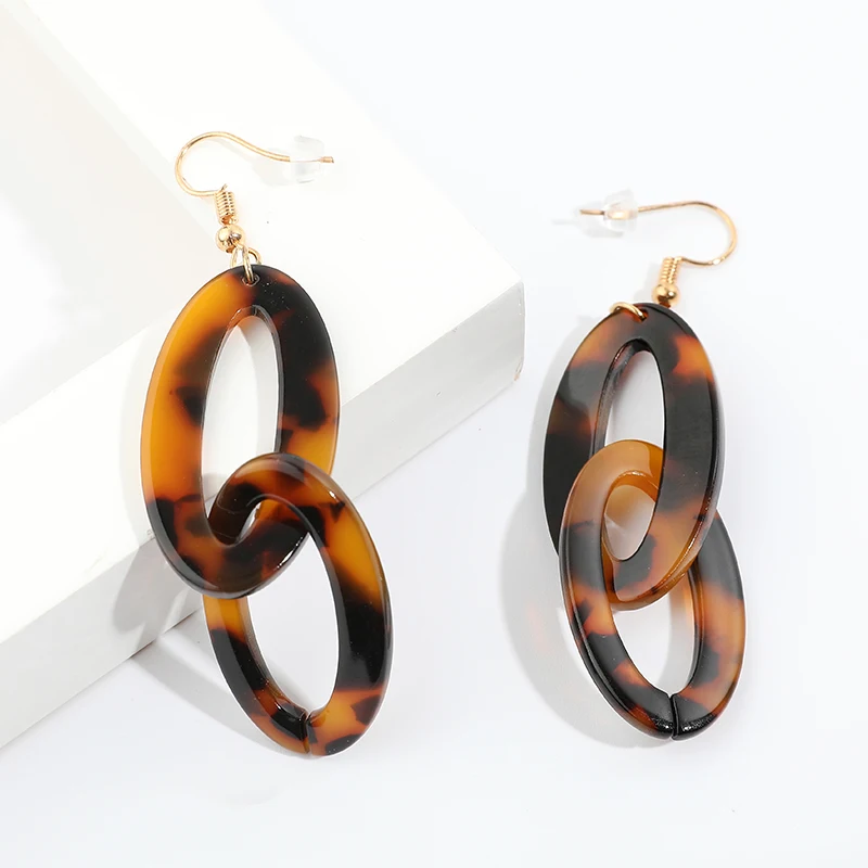 Новые винтажные леопардовые двухслойные акриловые висячие серьги женские