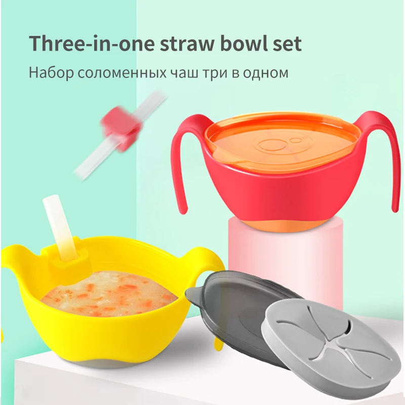 

Baby soup straw with buckle three-in-one straw bowl set baby training spoon fork bendable children's tableware