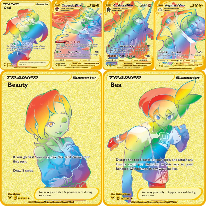 

Pre-Sale 18 Styles Pokemons Rainbow Metal Card Anime Figure Anime Game Battle Shining Cards Collection Toys for Children