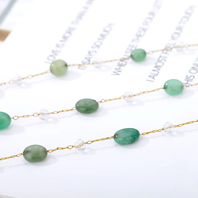 Irregular Clear Stone Necklace For Girl Stainless Steel Link Chain Green Color Transparent Pendant 2020 Wedding Gifts | Украшения и