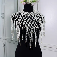 luxury tassel pearl shoulder chain handmade beaded dress accessories shawl floral design big necklace body chain for women jewel