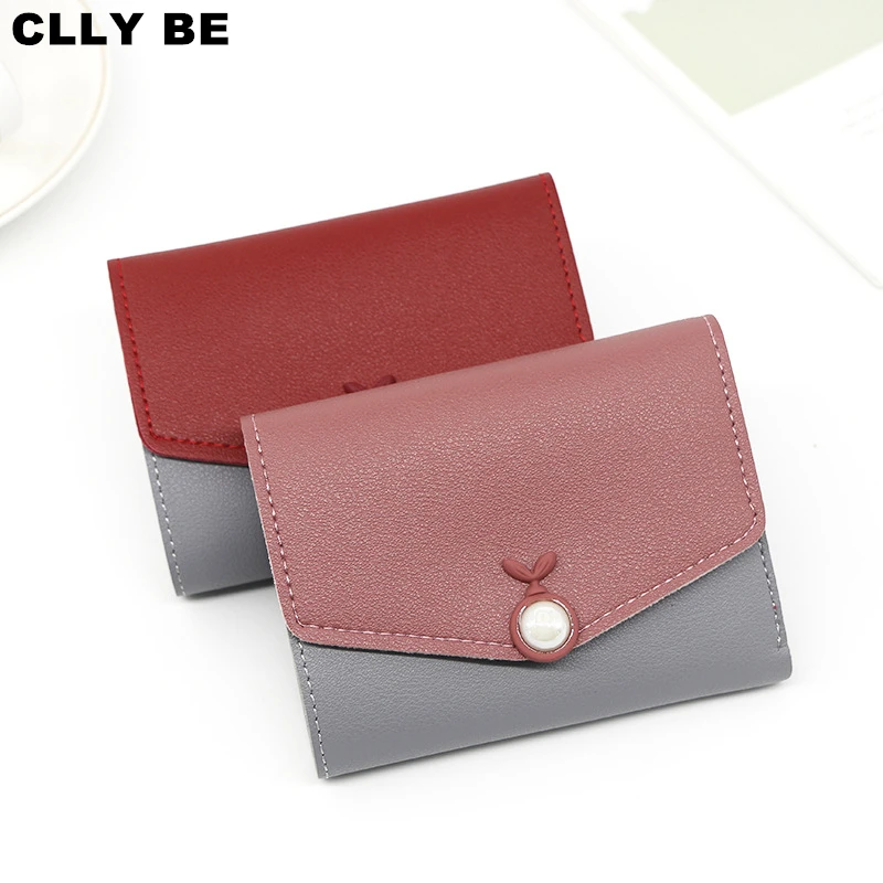 

2020 модный Дамский бумажник из искусственной кожи для женщин контрастные Цвет маленький кошелек для женщин карты сумка Портмоне многофункц...