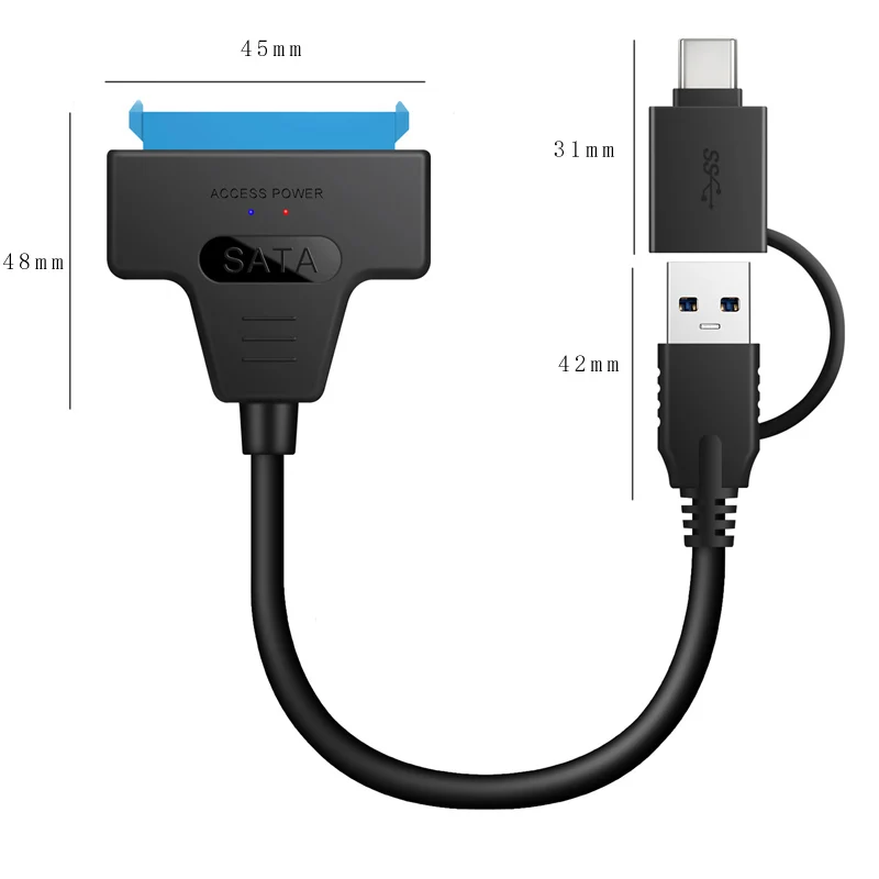

USB3.0 USB C to SATA III Cable External Hard Drive Converter SATA 22Pin 2 in 1 SSD HDD Adapter support UASP for 2.5'' HDD SSD