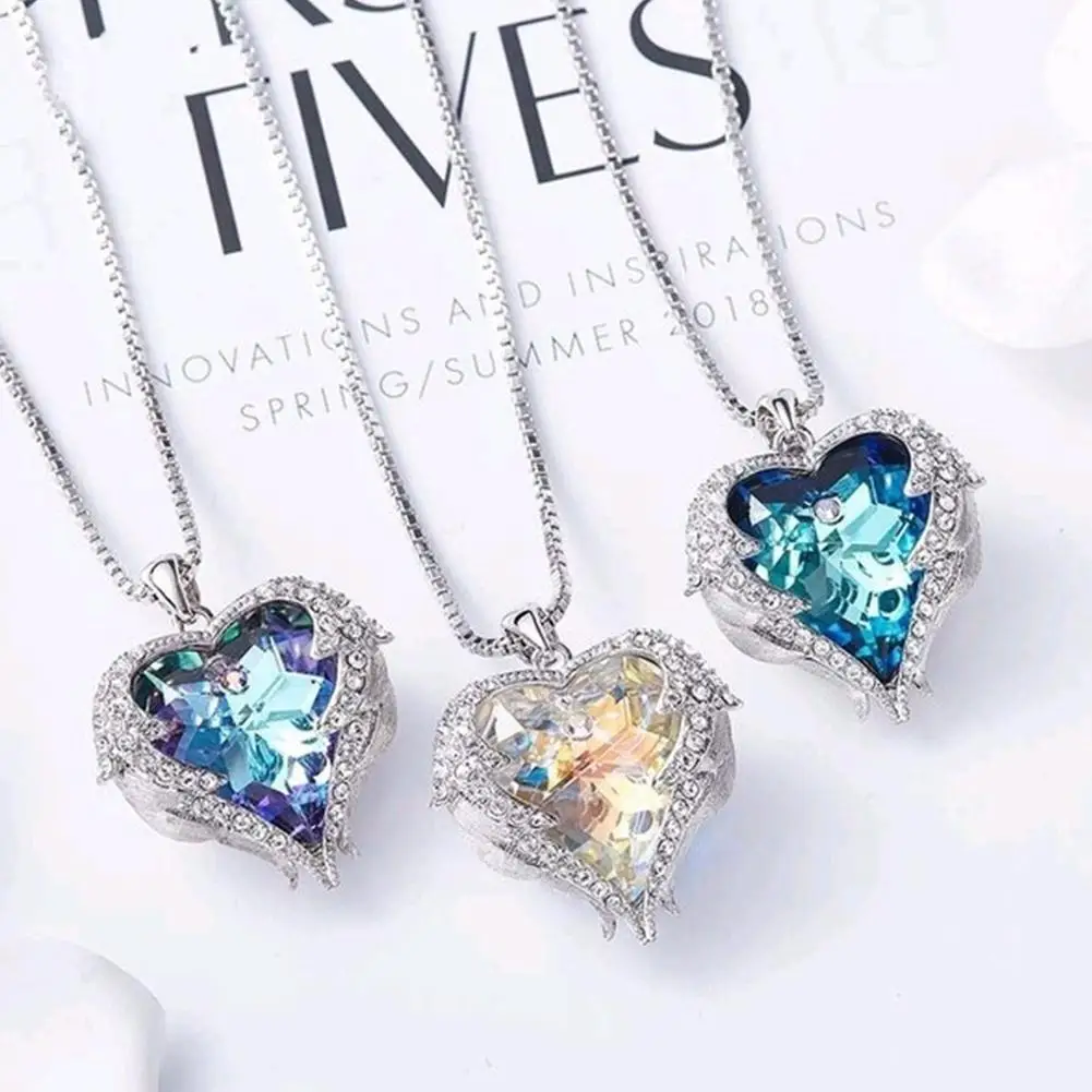 Ожерелье в форме сердца океана Хрустальная цепочка для ключицы кулон пары