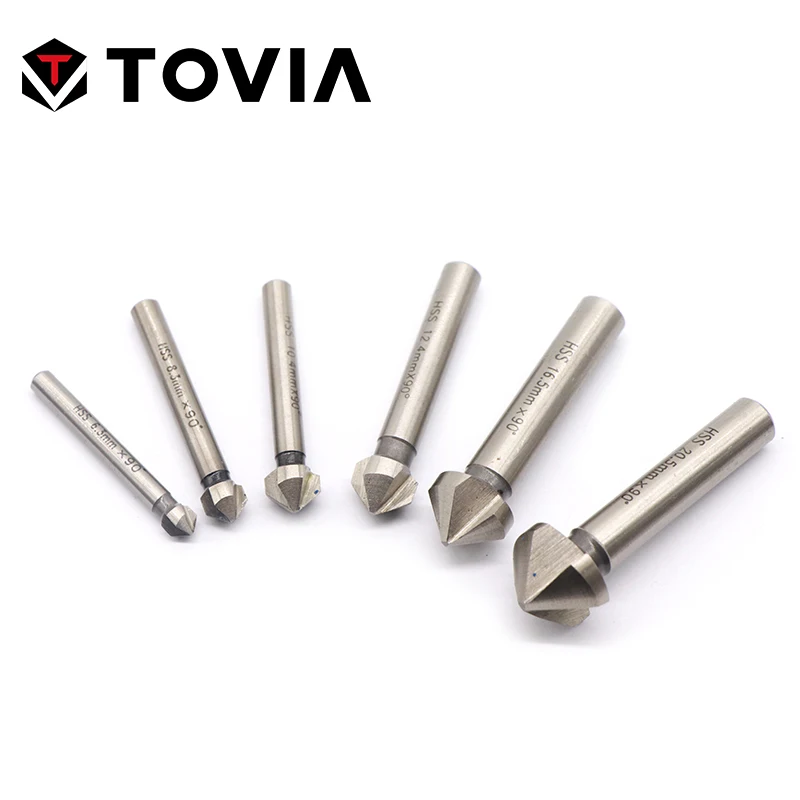 

6.3-20.5mm 6pcs HSS Chamfer Drill Bit Set 90 Degree 3 Flutes Countersink Chamfering Milling Cone Stage Drills set for board