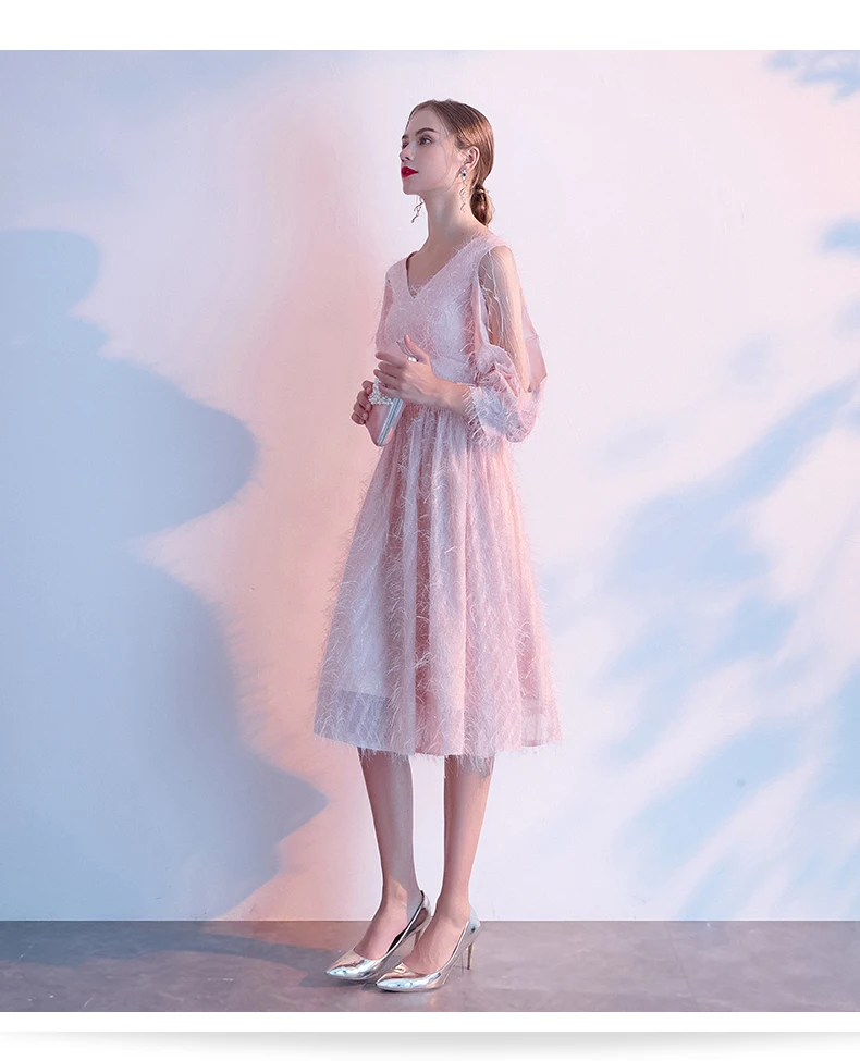 AE630 Robe de Soiree Courte розовое винтажное кружевное вечернее платье с v-образным вырезом Вечерние платья Vestido de Festa