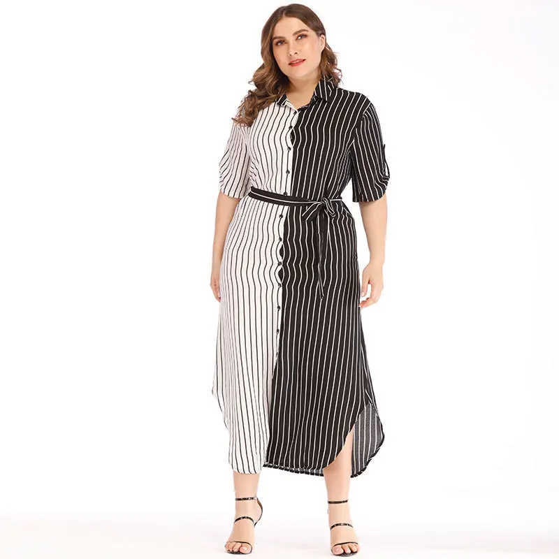 Новинка 2020 модное летнее платье с коротким рукавом отворотом черное белое