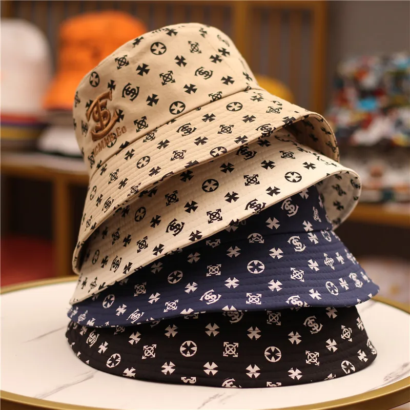 

Spring summer fisherman's hat female letter logo trend beach sun hat Bucket Hat men's leisure basin hat wide brim hats for women