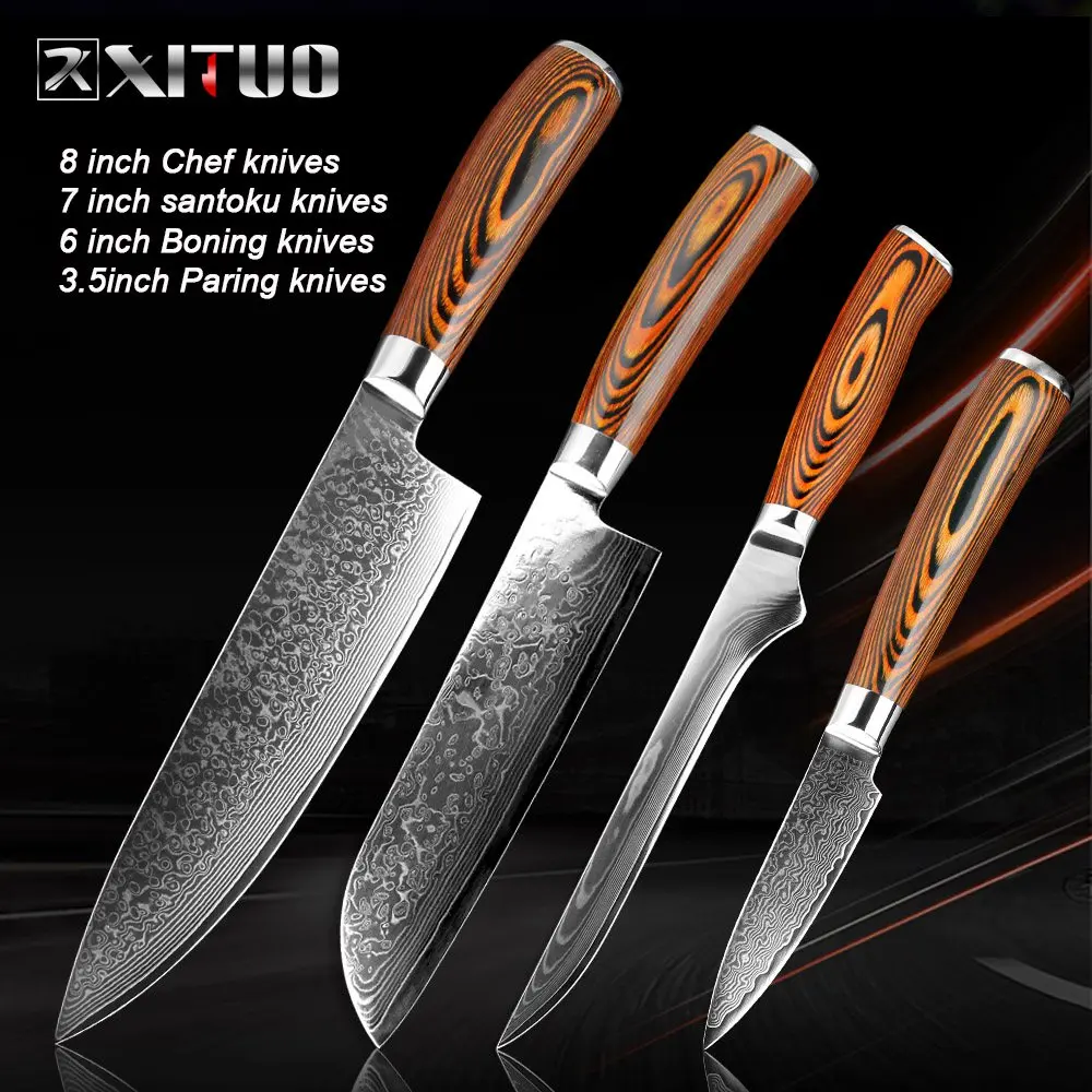 4 PCS XITUO кухонный нож шеф-повара из дамасской стали 67 слоев Профессиональный японский острый инструмент для очистки мяса Кливер Satoku утилита для приготовления пищи - Цвет: 4 PCS