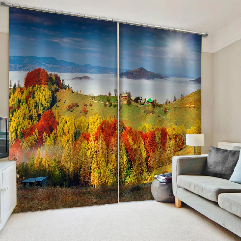 Золотая Фотоштора с природным пейзажем ветрозащитная плотная Затемняющая ткань