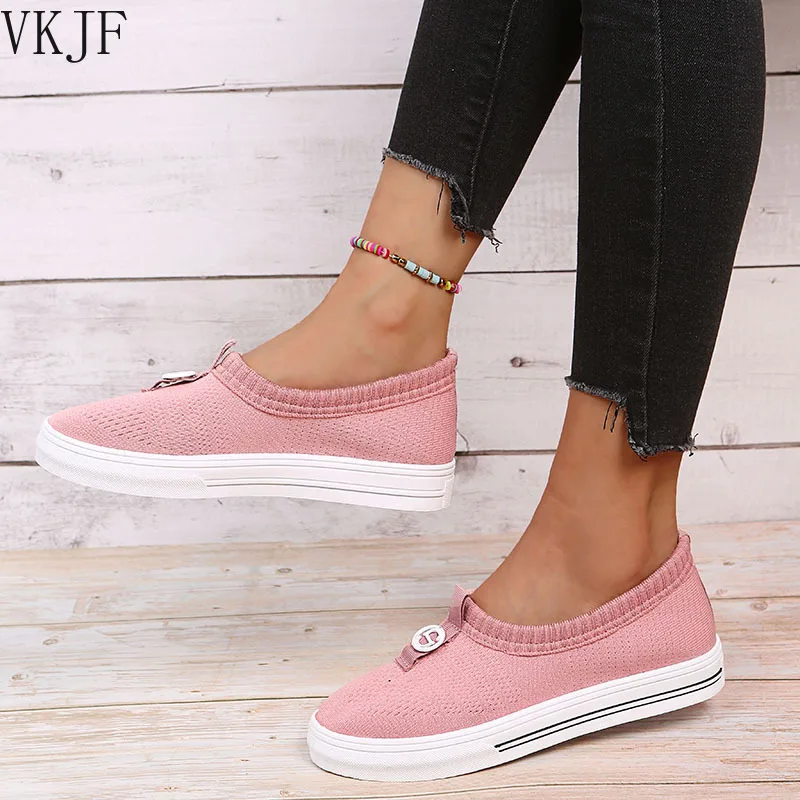 

Кроссовки женские сетчатые без шнуровки, повседневные лоферы, плоская подошва, однотонные, большие размеры 43, осень 2021