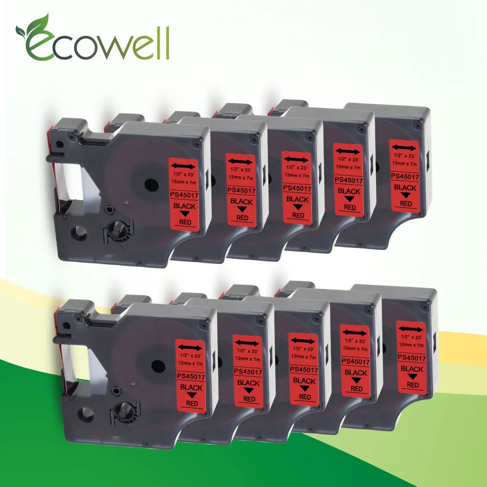 Ecowell черный на красном 45017 совместимый с 12 мм Dymo D1 ленты для этикеток совместимые