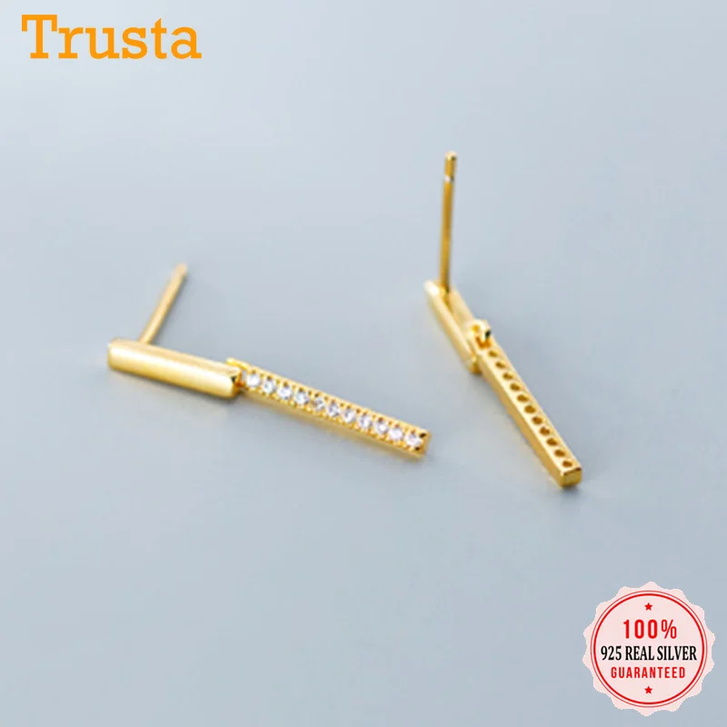 Trusta, настоящее 925 пробы, серебро, сладкая Ослепительная палочка, 2,2 см, CZ, серьги-гвоздики для женщин, девочек, детей, леди, свадебный подарок, DS2195