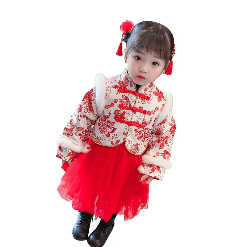 

Baby girls new suits winter with han edition Chinese cheongsam skirt outfit two-piece thickening children