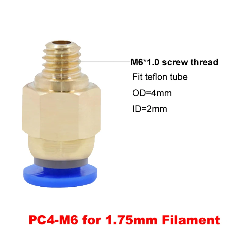 PC4-M6 M5 пневматические соединители HOTEND J головка дистанционного экструдера Фидер для MK8 3 мм/1,75 мм фторопластовая трубка с тефлоновым покрытием филаментная Fit-2PCS