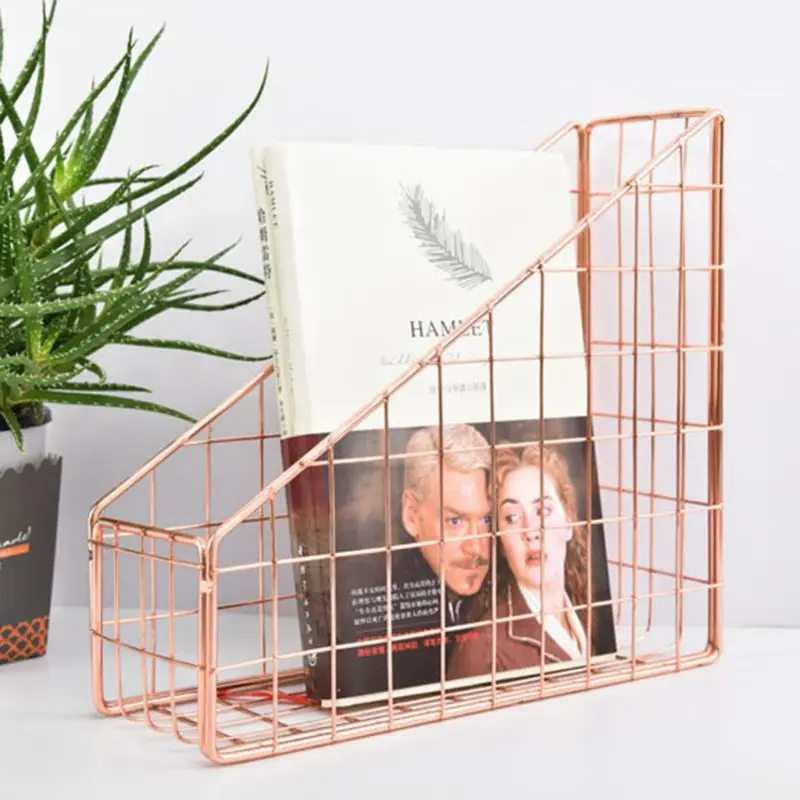 

Nordic Wrought Iron Grid File Holder Simple Single Layer Desk Shelf ile Box Magazine Book Stand Office Home Book Storage C26