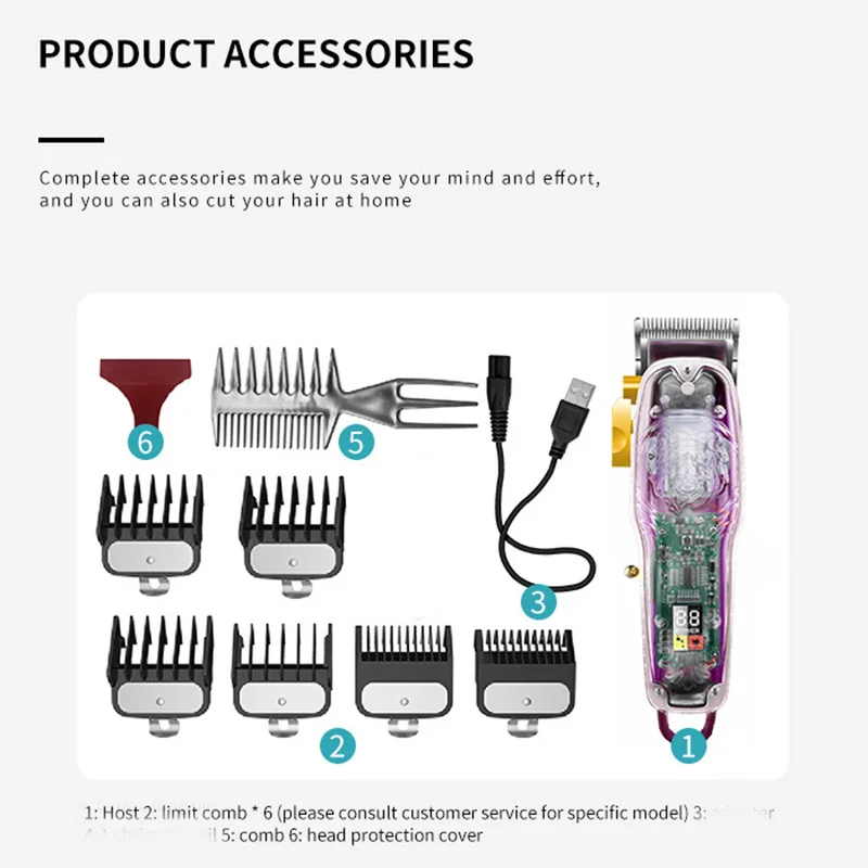 

Kemei 2707 New Transparent Cover Hair Clippers Barber Shop USB Rechargeable Trimmer for Men Powerful Cutter Hair Cutting Machine