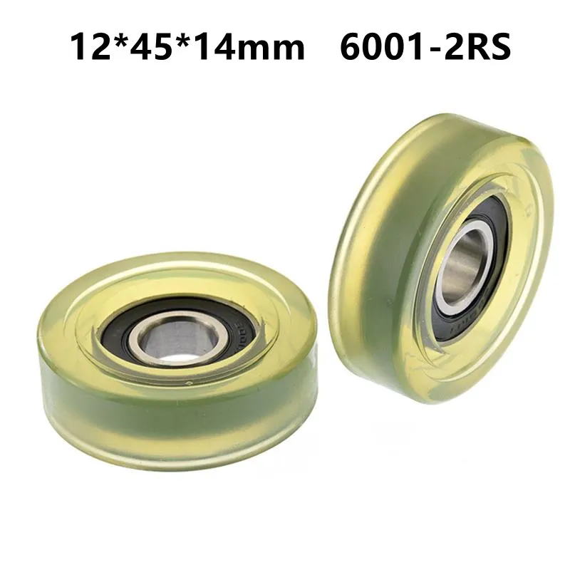 10 шт/50 шт 12*45*14 мм Полиуретановый PU 6001-2RS Роликовый подшипник с низким уровнем шума и трением, мягкая резиновая шкива 12x45x14 мм.