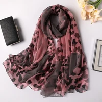 new soft yarn scarf european and american leopard print thin style silk scarf long style sunscreen shawl sunshade beach towel