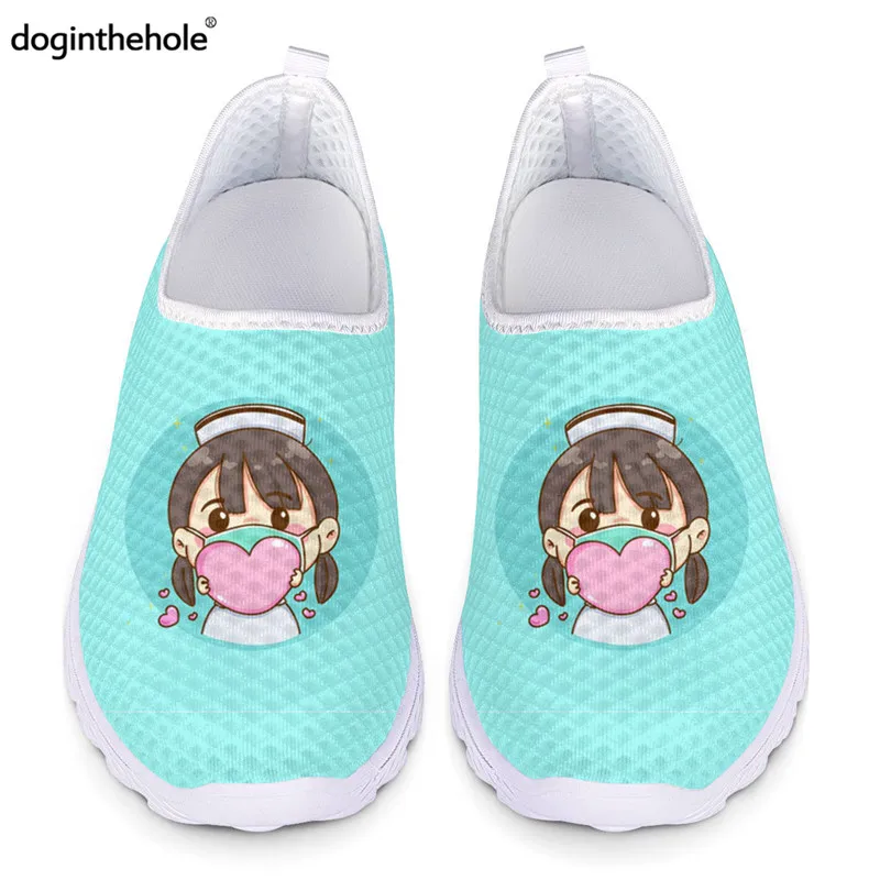 

INSTANTARTS Kawaii Young Nurse Print Women Casual Slip On Flats 2021 New Summer Mesh Running Sneaker Lightweight Footwear mujer