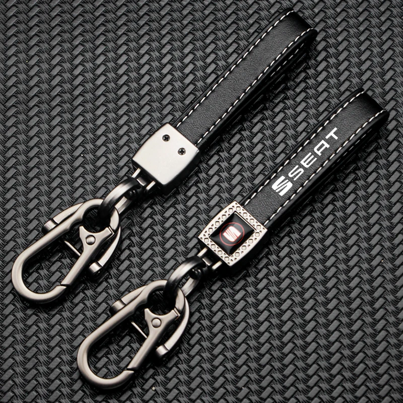 

Leather Car Logo Keychain 3D Metal 360° Rotating Horseshoe Buckle Keyring Gifts For Seat Leon 5f Ibiza 6l 6j 1p Cushion Altea Xl