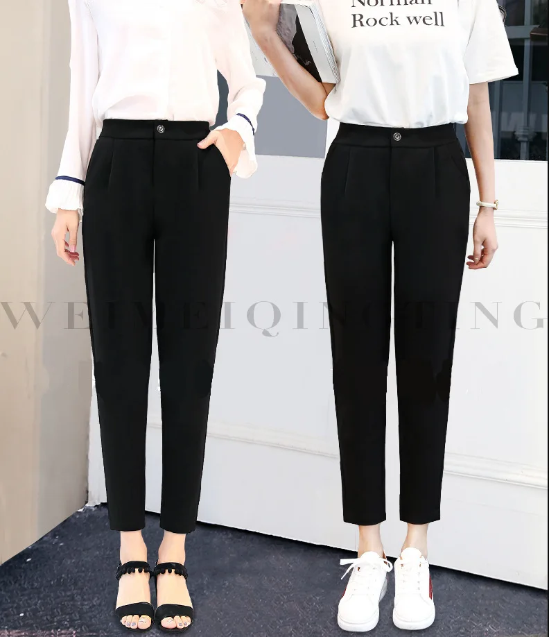 Осенние и зимние женские черные шаровары свободные повседневные тонкие брюки с