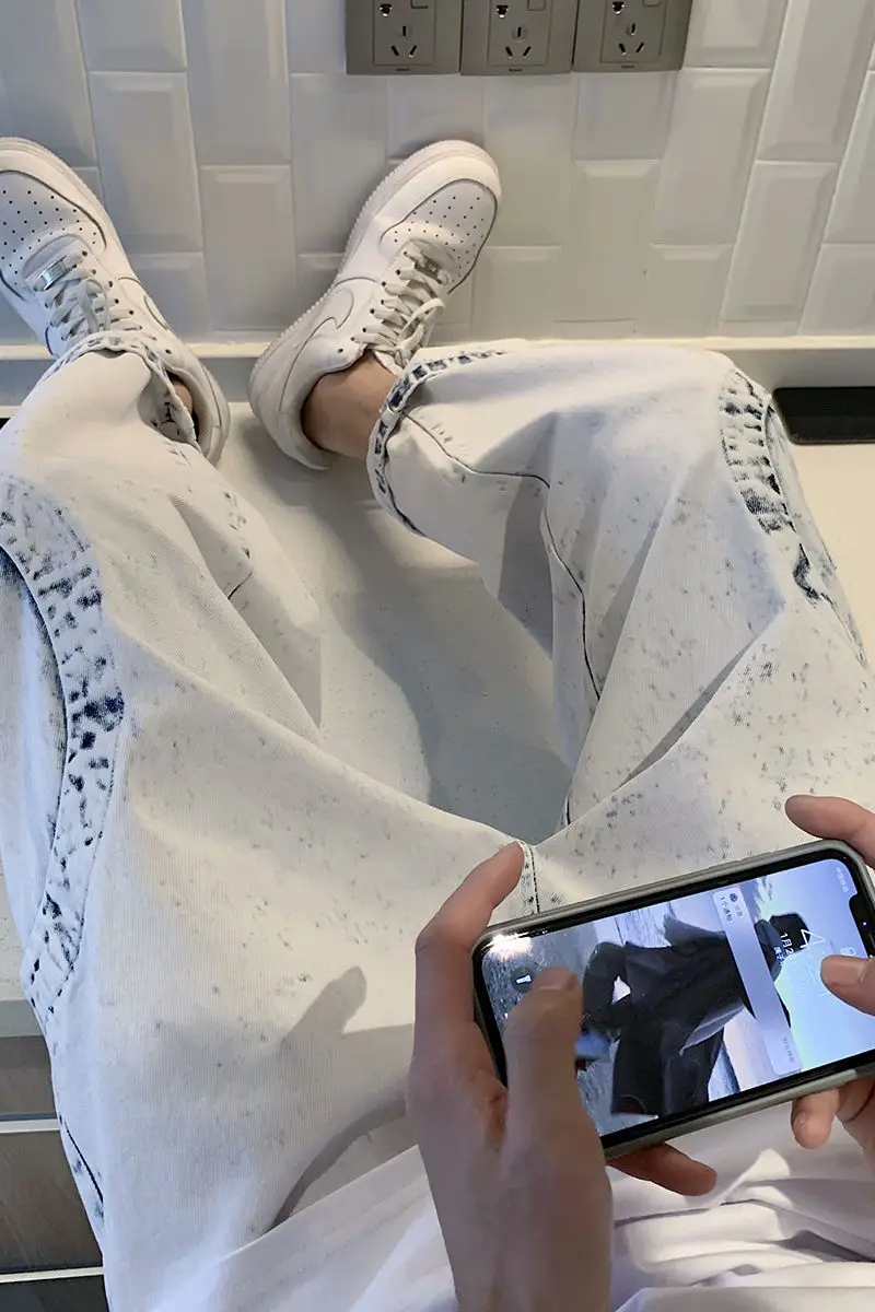 

Spring And Autumn New Youth Popular Men's Loose Large Size Simple Tie Dye Jeans Fashion Casual Wild Straight PantsM-5XL