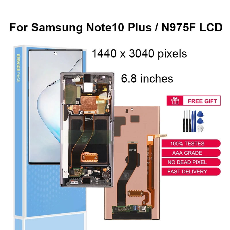 

ЖК-дисплей Super AMOLED для SAMSUNG Galaxy Note 10 Plus Note10 + N975 N9750, дисплей с сенсорным экраном и дигитайзером в сборе, замена, оригинал