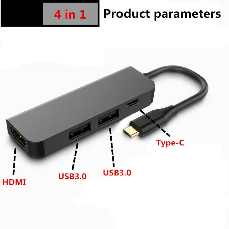 4in1Type-C к HDMI USB2.0 3,0 PD Многофункциональный узловой центр для смартфона компьютера HDTV для Macbook huawei Mate10 20 P20 samsung S8 - Цвет: Silver