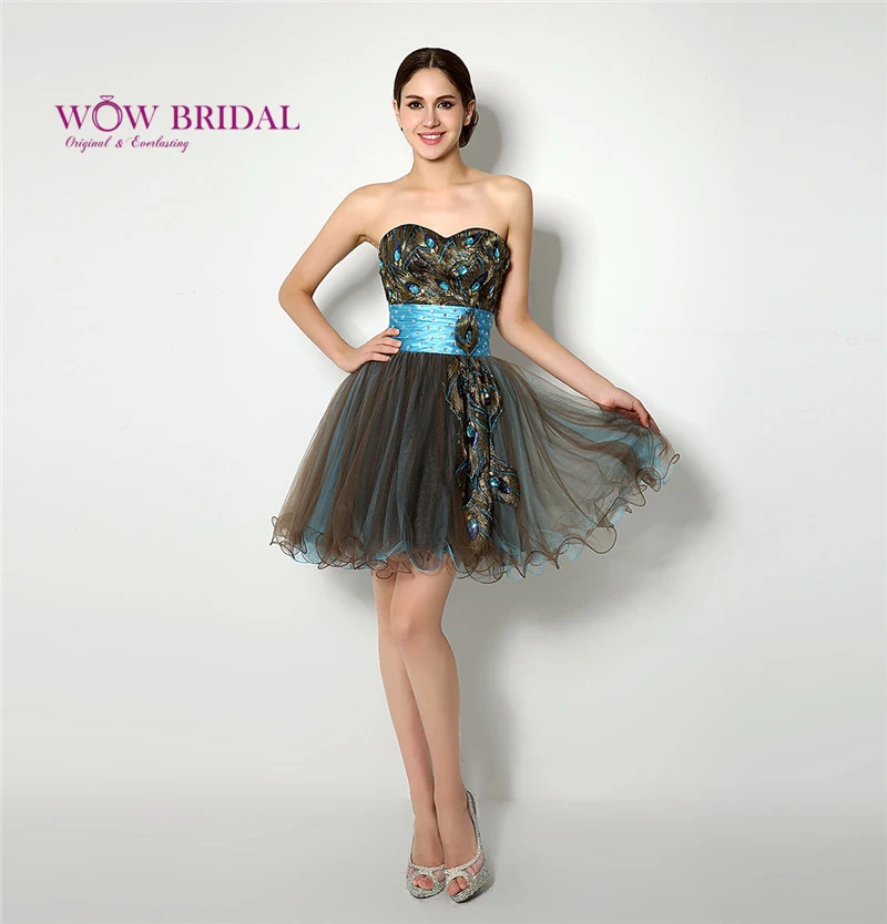 Wowbridal 2021 Новинка без бретелек Павлин строгое короткое черное платье для встречи