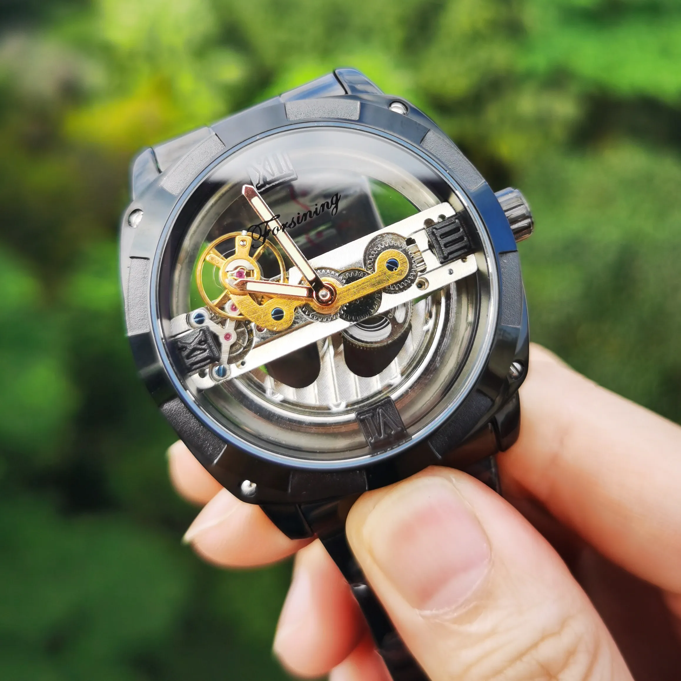 FORSINING Золотой мост автоматические механические часы для мужчин прозрачный чехол