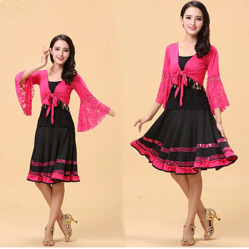Женское платье для латиноамериканских танцев Кружевной Костюм самбы одежда