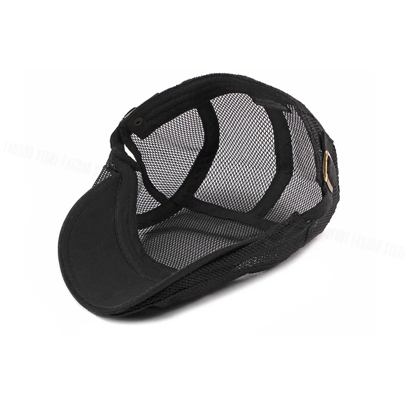 Men Breathable mesh Summer hat Newsboy Beret Ivy Cap Cabbie Flat Cap Unisex Ivy Gatsby Cabbie Driving Hat Black Brown