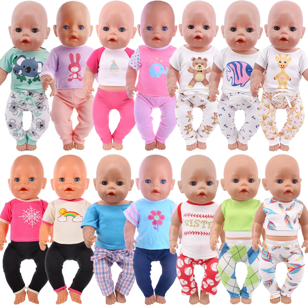 

2Pcs/Set Doll Clothes Cartoon Pajamas Nightgowns Fit 18 Inch American Of Girl`s&43Cm Baby New Born Doll Zaps Our Generation Toy