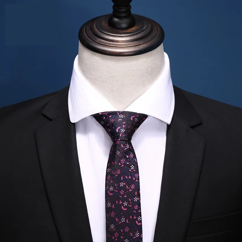 

2020 Brand New Fashion High Quality Men's 5CM Slim Flower Pattern Pink Necktie Formal Suit Party Neck Tie for Men with Gift Box