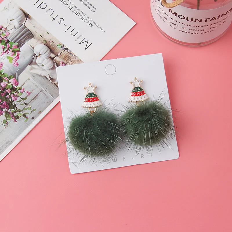 2019 корейская версия 3 Рождество с меховыми помпонами подвеска серьги модное