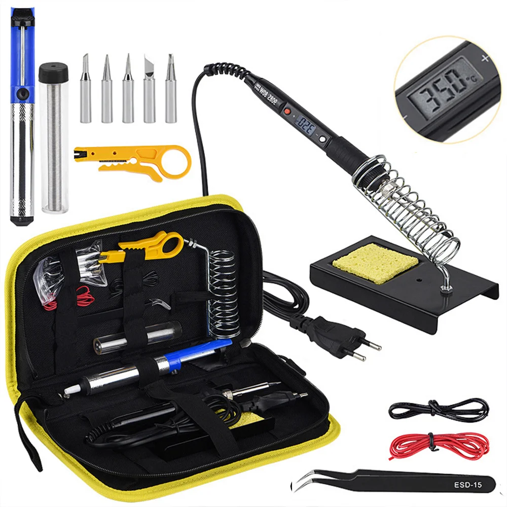 

LCD Electric Soldering iron Kit Adjustable Temperature 80W 220V station Heating Welding repair Power tools Ceramic heater tips