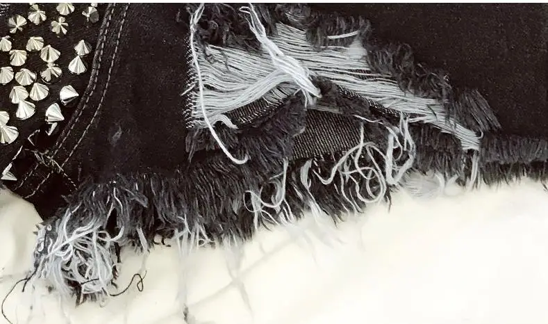 

Women Streetwear Punk Rivet Ripped Jeans Shorts Pockets Spring Summer Tassel Hot Shorts Hole Wide Leg Jeans Shorts S/Xl K1280