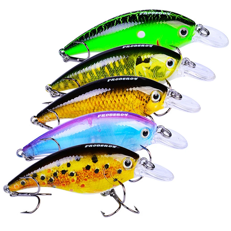 

PROBEROS 5pcs Fishing Lure Set 10g 7.5cm Hard Artificial Swimbait Lures 5 Color Crankbait Fish Baits #6 Treble hook dw406