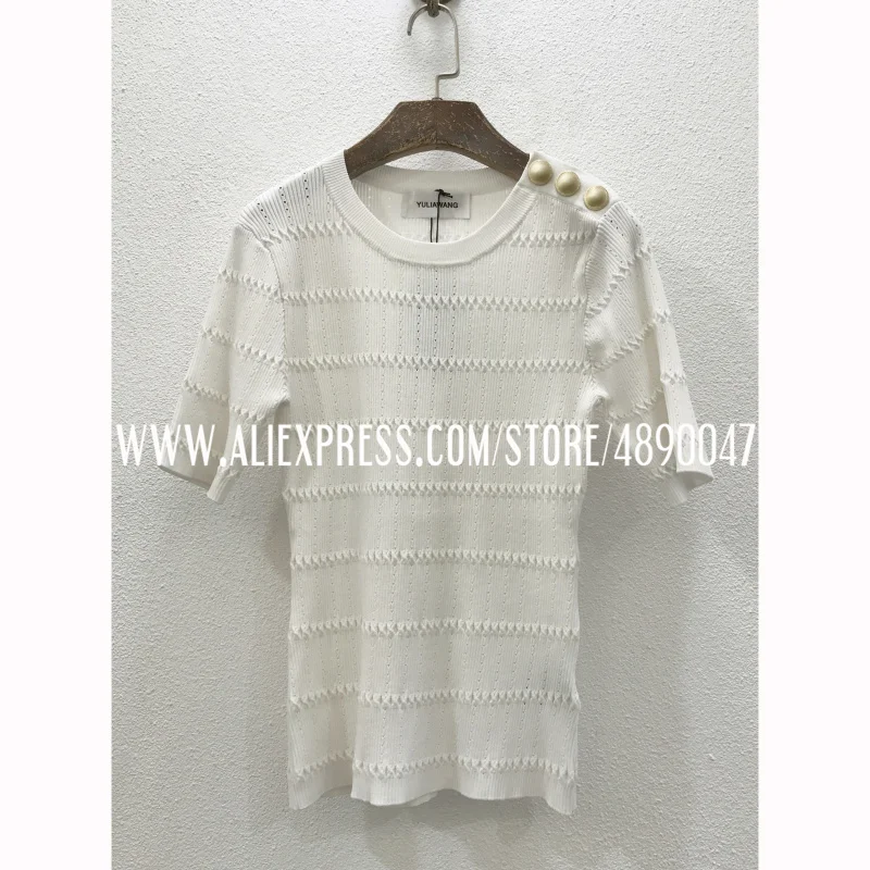 

Metal button decoration all-match slim slimming hollow knit top V-neck sexy lace stitching sleeve top