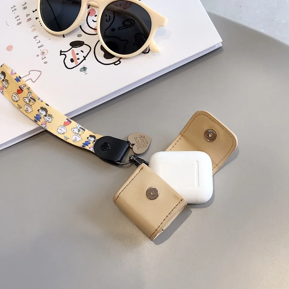 Чехол для наушников для AirPods, кожаный чехол с милой звездой для Apple Airpods, 2 чехла, карманная коробка для Earpods, мультяшный чехол с ремешком