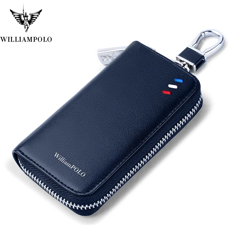 WilliamPOLO Мода кожаный чехол для ключей для кошельки Брелок-органайзер автомобиля кольцо для ключей с 6 крючков на молнии из искусственной кожи Сумка цвет: черный, синий - Цвет: Ring-Blue