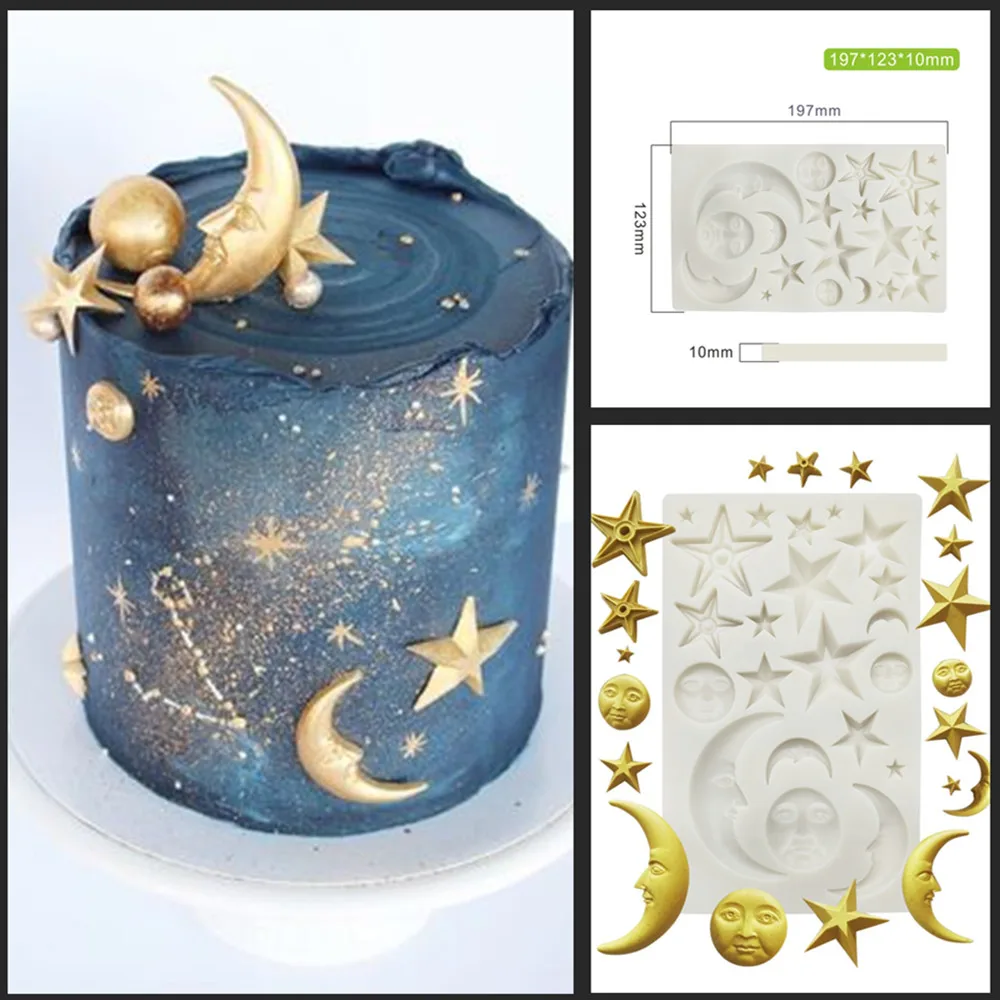 Силиконовая форма в виде звезды и Луны для украшения торта Аксессуары
