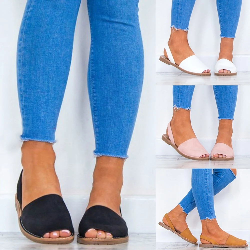 

Summer Fashion Women Faux Leather Fish Mouth Band Sandals Slippers Beach Flat Shoes Flops Sandals Shoes Flat Casual Sandals