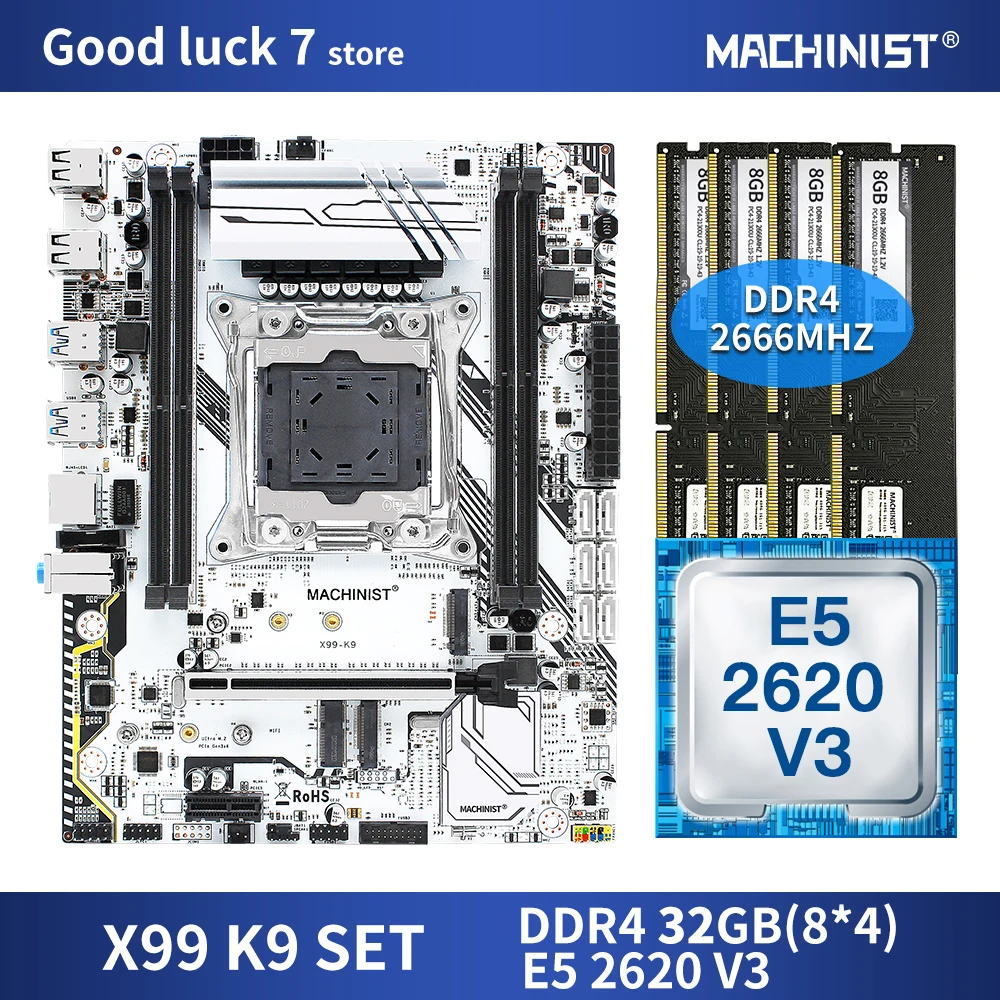 Verkauf X99 Motherboard LGA 2011-3 Set Kit Mit Intel Xeon E5 2620 V3 Prozessor DDR4 32GB(4*8GB) 2666MHz RAM M-ATX NVME M.2 SSD X99-K9