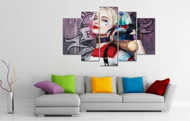 

HD Printed Painting Squad Harley Quinn Canvas Print Art Home Decor Wall Art Pictures for Living Room No Frame, 5pcs